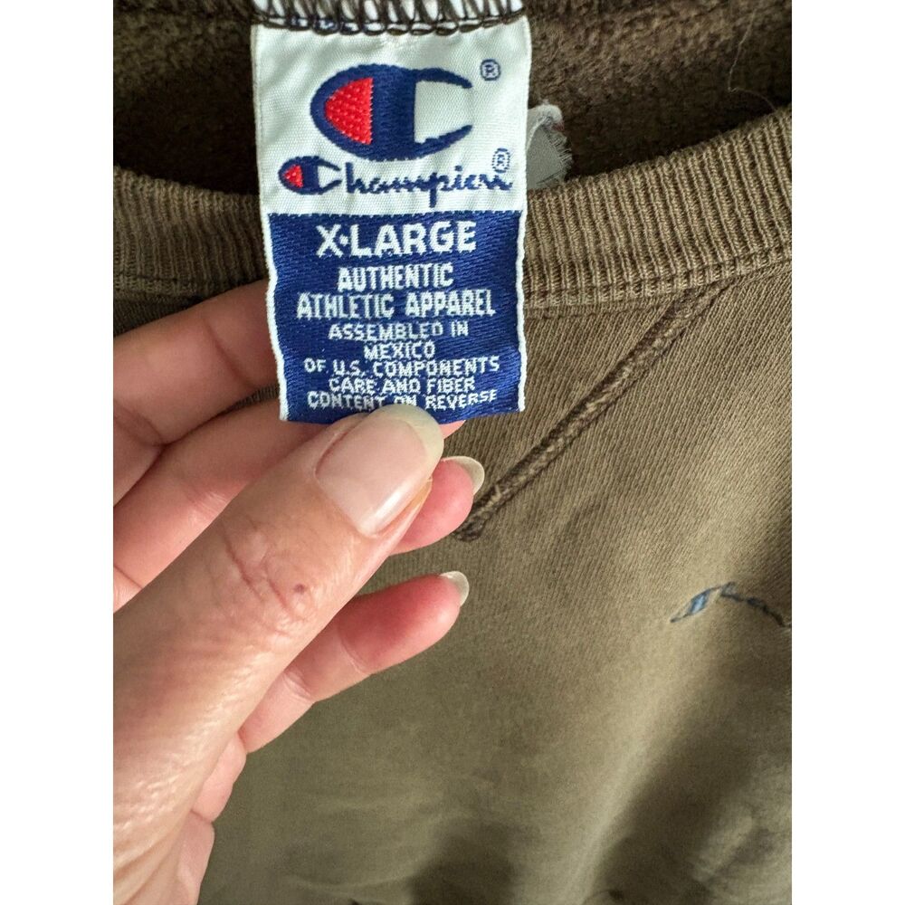 Vintage Champion V Insert Crewneck Sweatshirt – Olive – Size XL - Picture 6 of 7